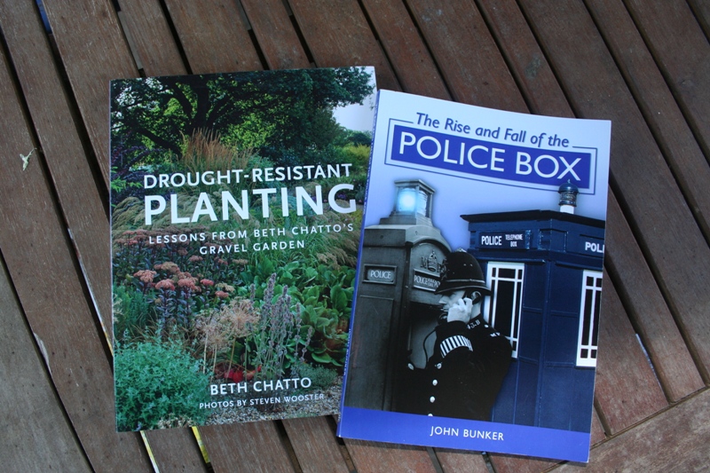 Some Christmas reading - Drpught resistant planting by Beth Chatto and the Rise and Fall of the police box, by John Barnes